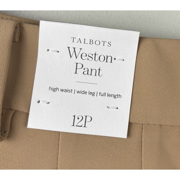 NWT TALBOTS Weston Pant Women’s Size 12P High Waist Wide Leg Full Length Tan - Picture 4 of 6